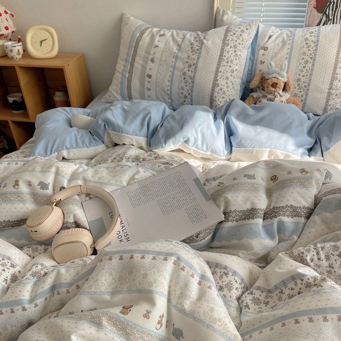 91家纺网 家纺一手货源 找家纺 星禾优选 2025新款A类仿棉四件套古法水洗棉小清新印花四件套单被套系列(提供买家秀) 狮大象