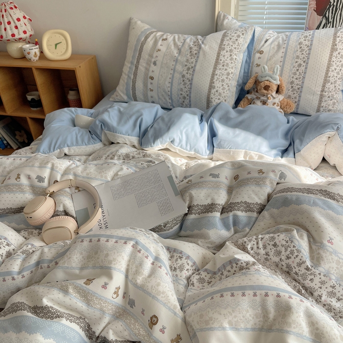 91家纺网 家纺一手货源 找家纺 星禾优选 2025新款A类仿棉四件套古法水洗棉小清新印花四件套单被套系列(提供买家秀) 狮大象