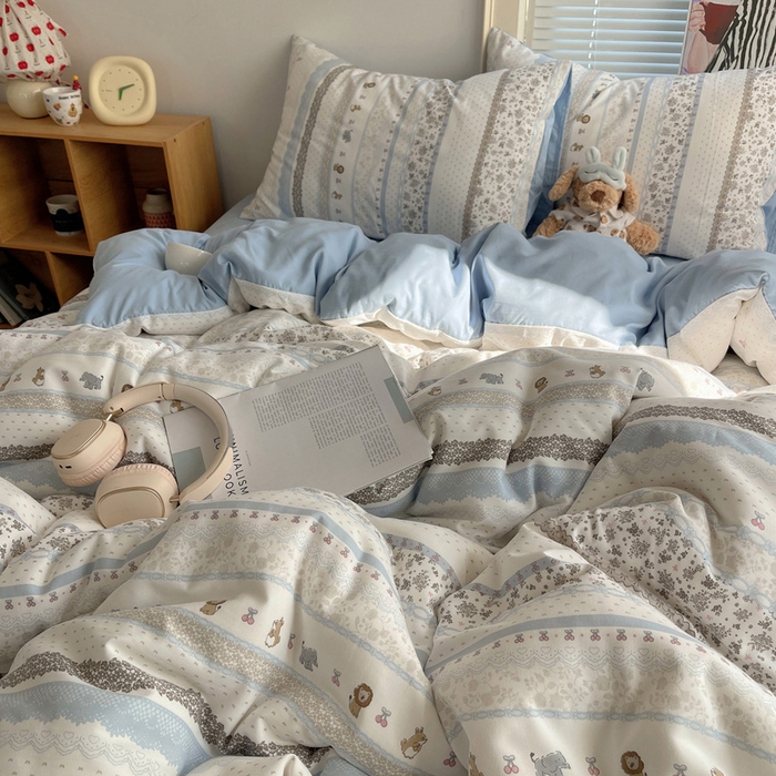 91家纺网 家纺一手货源 找家纺 星禾优选 2025新款A类仿棉四件套古法水洗棉小清新印花四件套单被套系列(提供买家秀) 狮大象