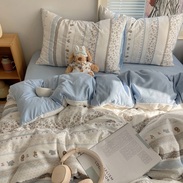 91家纺网 家纺一手货源 找家纺 星禾优选 2025新款A类仿棉四件套古法水洗棉小清新印花四件套单被套系列(提供买家秀) 狮大象