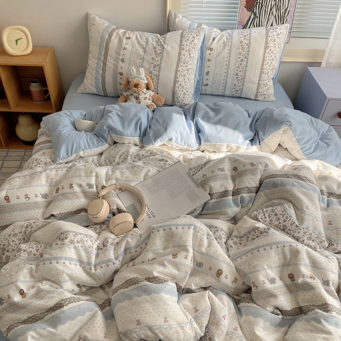 91家纺网 家纺一手货源 找家纺 星禾优选 2025新款A类仿棉四件套古法水洗棉小清新印花四件套单被套系列(提供买家秀) 狮大象