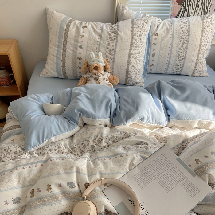 91家纺网 家纺一手货源 找家纺 星禾优选 2025新款A类仿棉四件套古法水洗棉小清新印花四件套单被套系列(提供买家秀) 狮大象