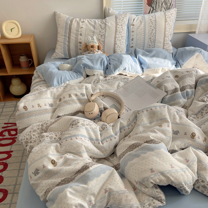 91家纺网 家纺一手货源 找家纺 星禾优选 2025新款A类仿棉四件套古法水洗棉小清新印花四件套单被套系列(提供买家秀) 狮大象