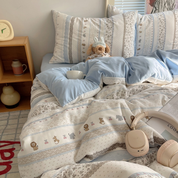 91家纺网 家纺一手货源 找家纺 星禾优选 2025新款A类仿棉四件套古法水洗棉小清新印花四件套单被套系列(提供买家秀) 狮大象