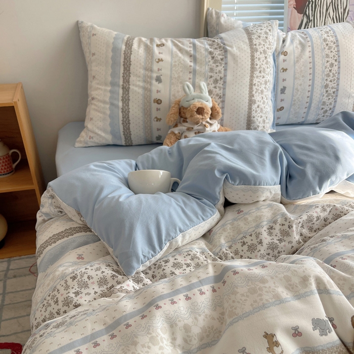 91家纺网 家纺一手货源 找家纺 星禾优选 2025新款A类仿棉四件套古法水洗棉小清新印花四件套单被套系列(提供买家秀) 狮大象