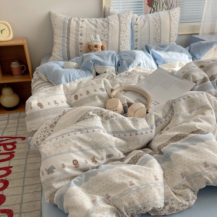 91家纺网 家纺一手货源 找家纺 星禾优选 2025新款A类仿棉四件套古法水洗棉小清新印花四件套单被套系列(提供买家秀) 狮大象