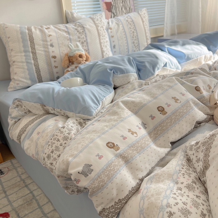 91家纺网 家纺一手货源 找家纺 星禾优选 2025新款A类仿棉四件套古法水洗棉小清新印花四件套单被套系列(提供买家秀) 狮大象