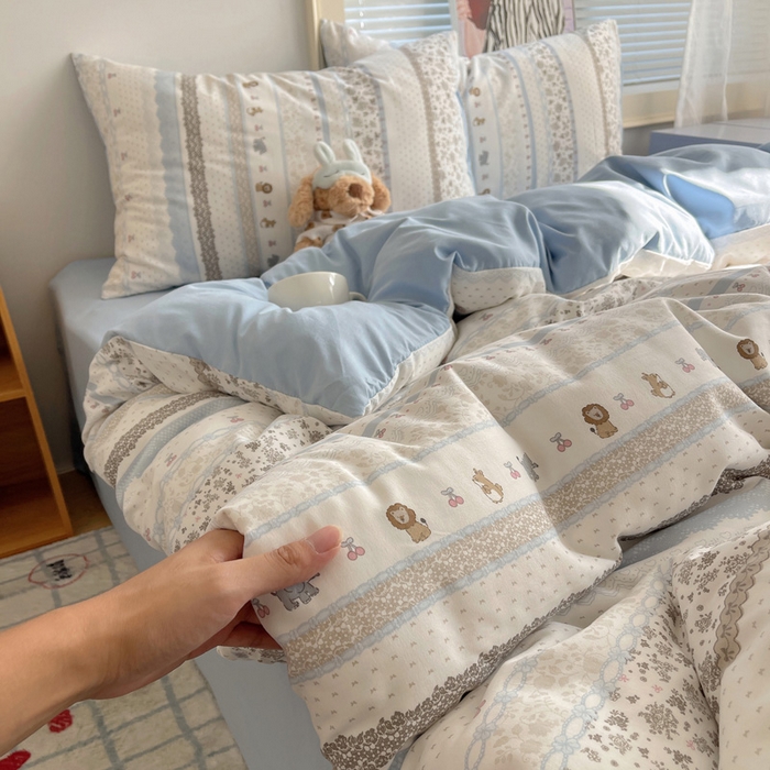 91家纺网 家纺一手货源 找家纺 星禾优选 2025新款A类仿棉四件套古法水洗棉小清新印花四件套单被套系列(提供买家秀) 狮大象