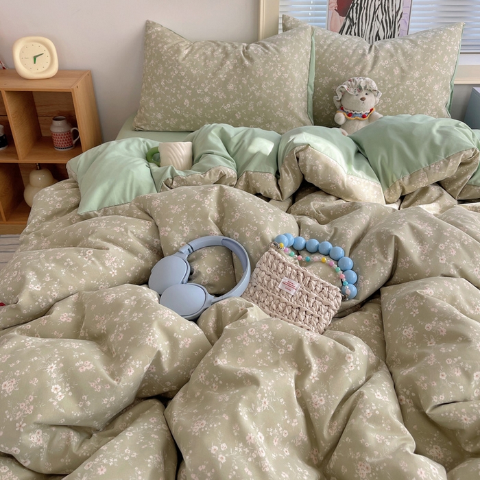 91家纺网 家纺一手货源 找家纺 星禾优选 2025新款A类仿棉四件套古法水洗棉小清新印花四件套单被套系列(提供买家秀) 锁清秋