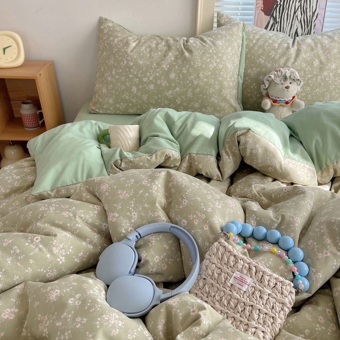 91家纺网 家纺一手货源 找家纺 星禾优选 2025新款A类仿棉四件套古法水洗棉小清新印花四件套单被套系列(提供买家秀) 锁清秋