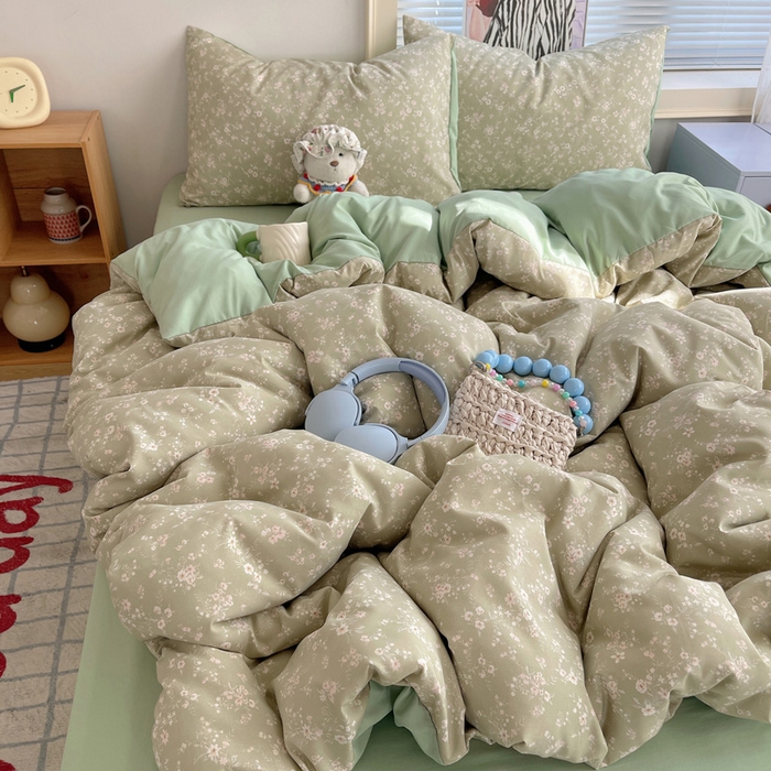 91家纺网 家纺一手货源 找家纺 星禾优选 2025新款A类仿棉四件套古法水洗棉小清新印花四件套单被套系列(提供买家秀) 锁清秋