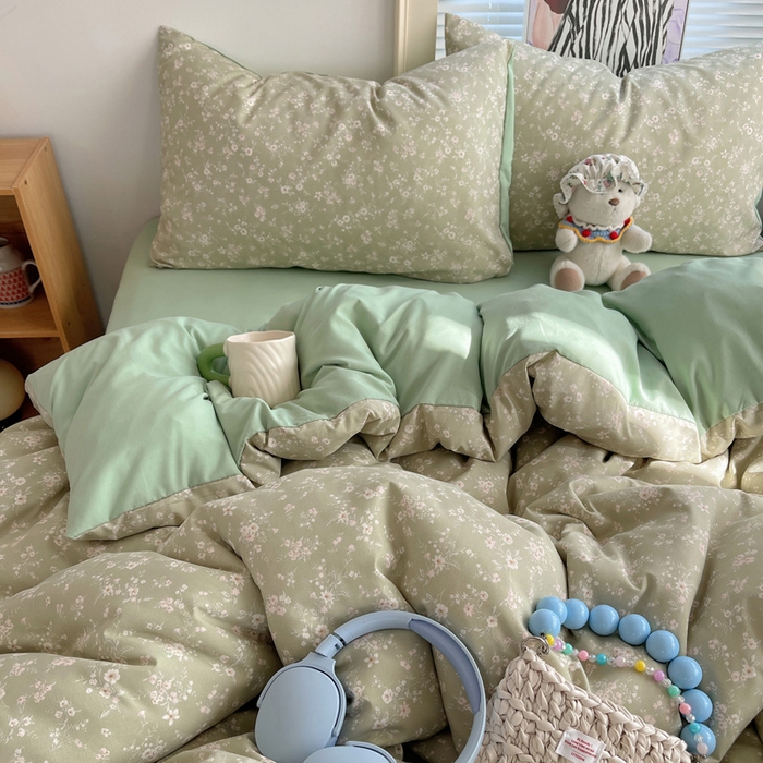 91家纺网 家纺一手货源 找家纺 星禾优选 2025新款A类仿棉四件套古法水洗棉小清新印花四件套单被套系列(提供买家秀) 锁清秋