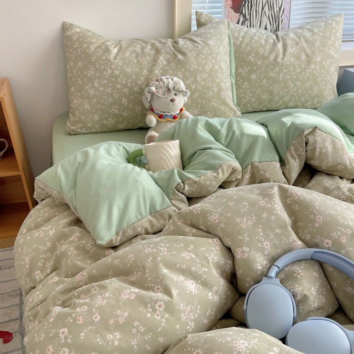 91家纺网 家纺一手货源 找家纺 星禾优选 2025新款A类仿棉四件套古法水洗棉小清新印花四件套单被套系列(提供买家秀) 锁清秋