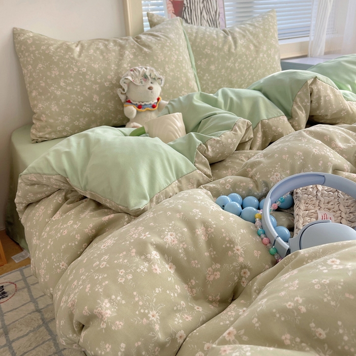 91家纺网 家纺一手货源 找家纺 星禾优选 2025新款A类仿棉四件套古法水洗棉小清新印花四件套单被套系列(提供买家秀) 锁清秋