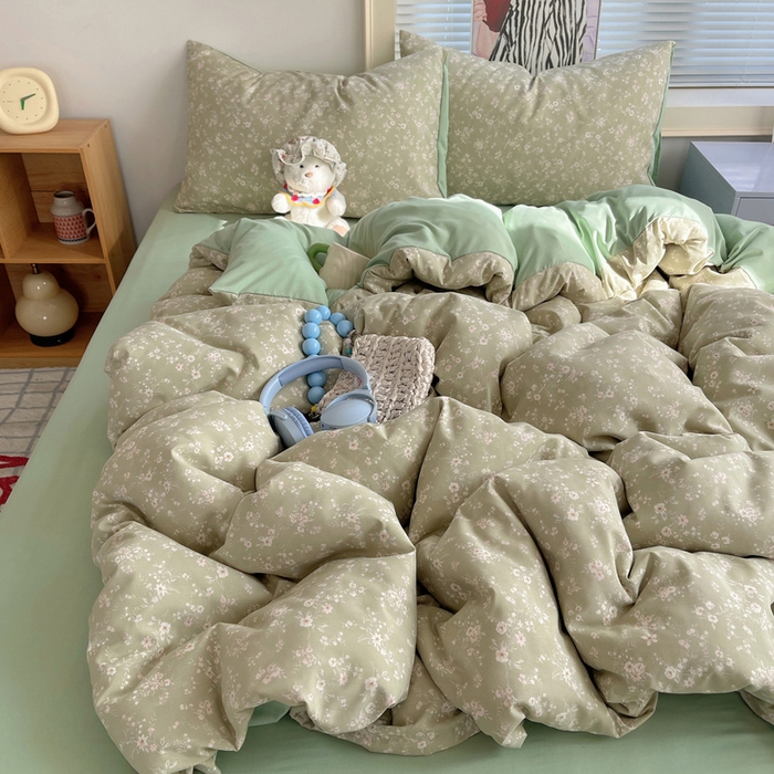 91家纺网 家纺一手货源 找家纺 星禾优选 2025新款A类仿棉四件套古法水洗棉小清新印花四件套单被套系列(提供买家秀) 锁清秋