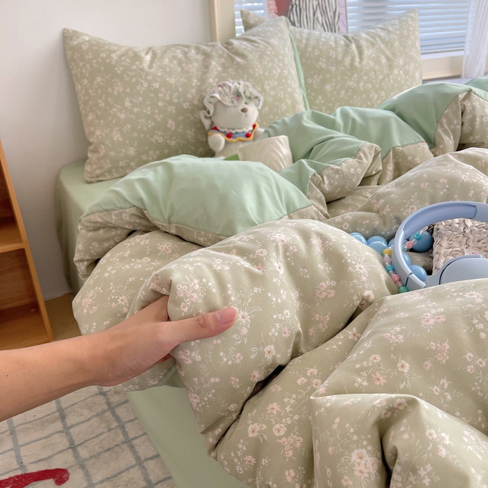 91家纺网 家纺一手货源 找家纺 星禾优选 2025新款A类仿棉四件套古法水洗棉小清新印花四件套单被套系列(提供买家秀) 锁清秋