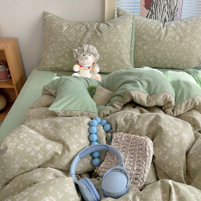 91家纺网 家纺一手货源 找家纺 星禾优选 2025新款A类仿棉四件套古法水洗棉小清新印花四件套单被套系列(提供买家秀) 锁清秋