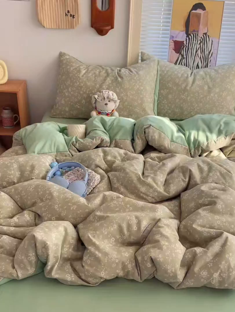 91家纺网 家纺一手货源 找家纺 星禾优选 2025新款A类仿棉四件套古法水洗棉小清新印花四件套单被套系列(提供买家秀) 锁清秋