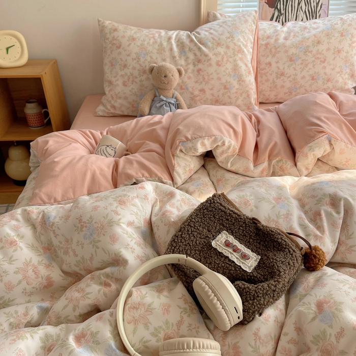 91家纺网 家纺一手货源 找家纺 星禾优选 2025新款A类仿棉四件套古法水洗棉小清新印花四件套单被套系列(提供买家秀) 小芙雨