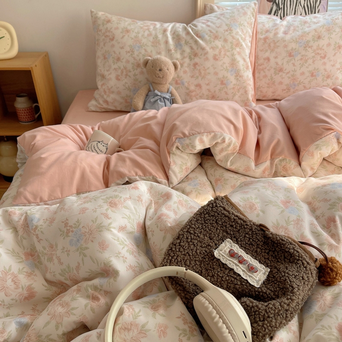 91家纺网 家纺一手货源 找家纺 星禾优选 2025新款A类仿棉四件套古法水洗棉小清新印花四件套单被套系列(提供买家秀) 小芙雨