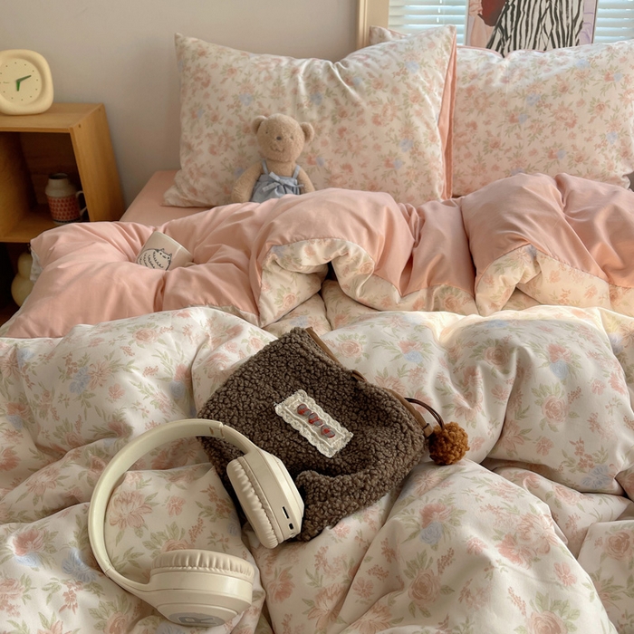 91家纺网 家纺一手货源 找家纺 星禾优选 2025新款A类仿棉四件套古法水洗棉小清新印花四件套单被套系列(提供买家秀) 小芙雨