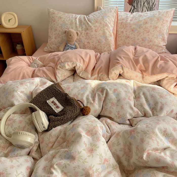 91家纺网 家纺一手货源 找家纺 星禾优选 2025新款A类仿棉四件套古法水洗棉小清新印花四件套单被套系列(提供买家秀) 小芙雨