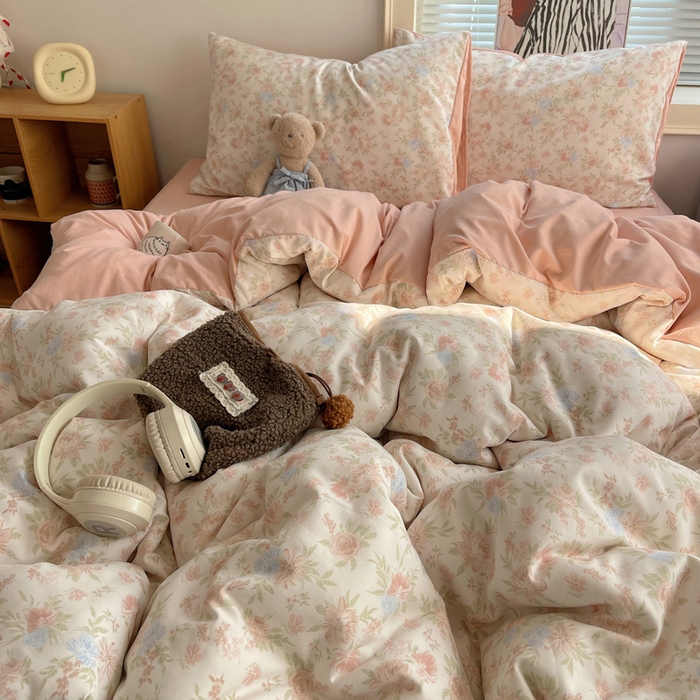 91家纺网 家纺一手货源 找家纺 星禾优选 2025新款A类仿棉四件套古法水洗棉小清新印花四件套单被套系列(提供买家秀) 小芙雨