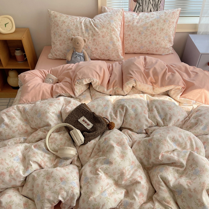 91家纺网 家纺一手货源 找家纺 星禾优选 2025新款A类仿棉四件套古法水洗棉小清新印花四件套单被套系列(提供买家秀) 小芙雨