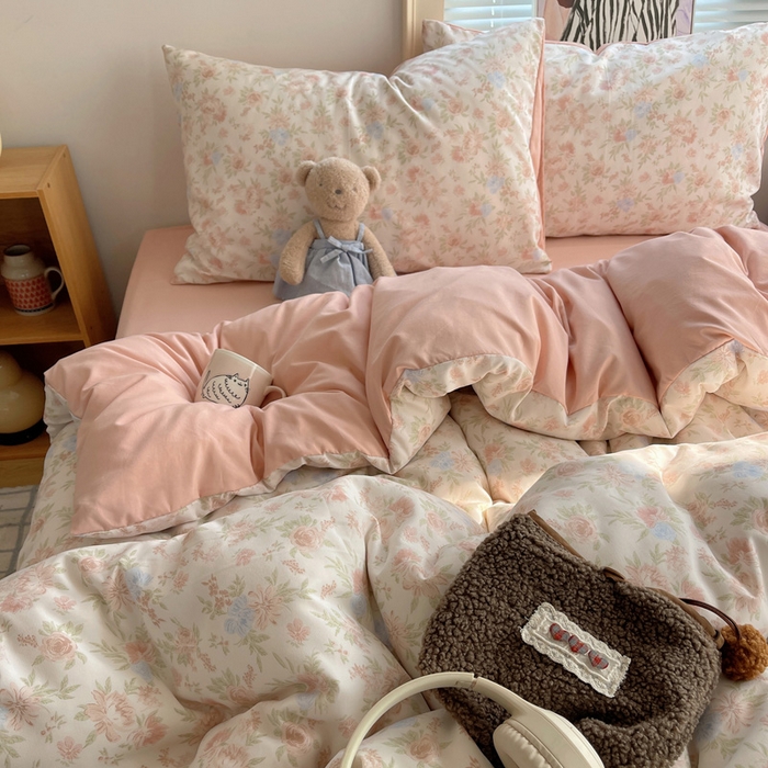 91家纺网 家纺一手货源 找家纺 星禾优选 2025新款A类仿棉四件套古法水洗棉小清新印花四件套单被套系列(提供买家秀) 小芙雨