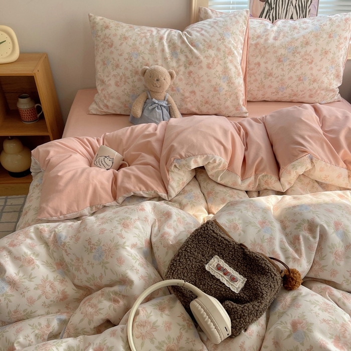 91家纺网 家纺一手货源 找家纺 星禾优选 2025新款A类仿棉四件套古法水洗棉小清新印花四件套单被套系列(提供买家秀) 小芙雨