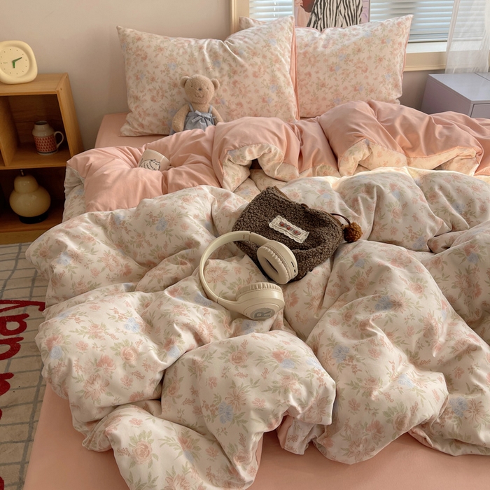 91家纺网 家纺一手货源 找家纺 星禾优选 2025新款A类仿棉四件套古法水洗棉小清新印花四件套单被套系列(提供买家秀) 小芙雨