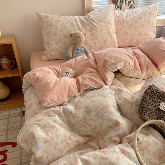 91家纺网 家纺一手货源 找家纺 星禾优选 2025新款A类仿棉四件套古法水洗棉小清新印花四件套单被套系列(提供买家秀) 小芙雨