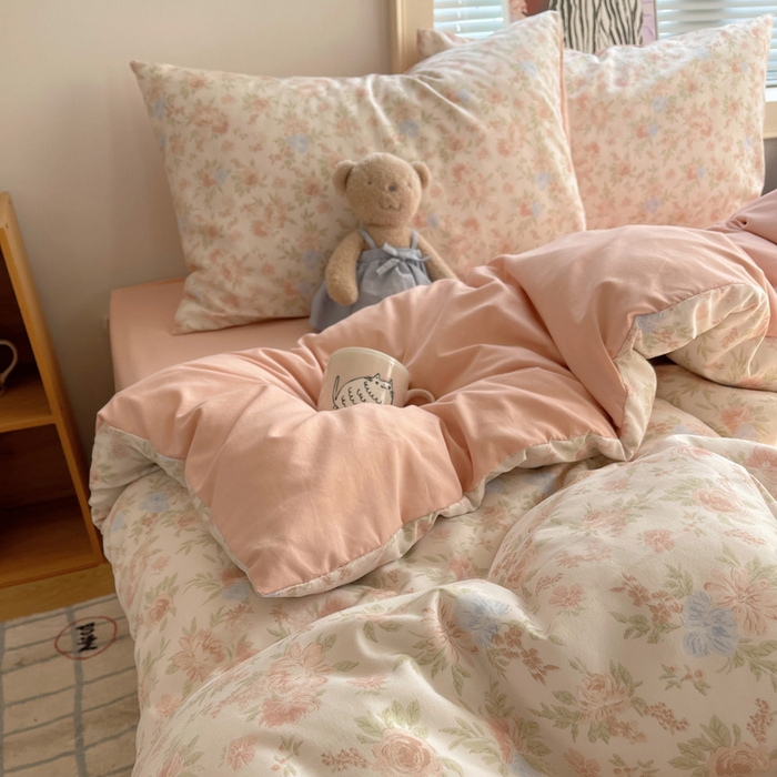 91家纺网 家纺一手货源 找家纺 星禾优选 2025新款A类仿棉四件套古法水洗棉小清新印花四件套单被套系列(提供买家秀) 小芙雨