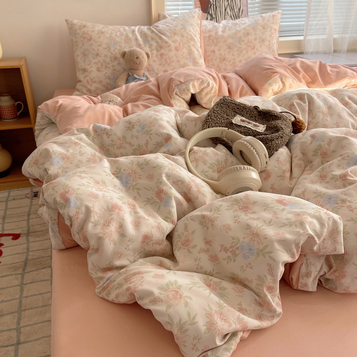 91家纺网 家纺一手货源 找家纺 星禾优选 2025新款A类仿棉四件套古法水洗棉小清新印花四件套单被套系列(提供买家秀) 小芙雨