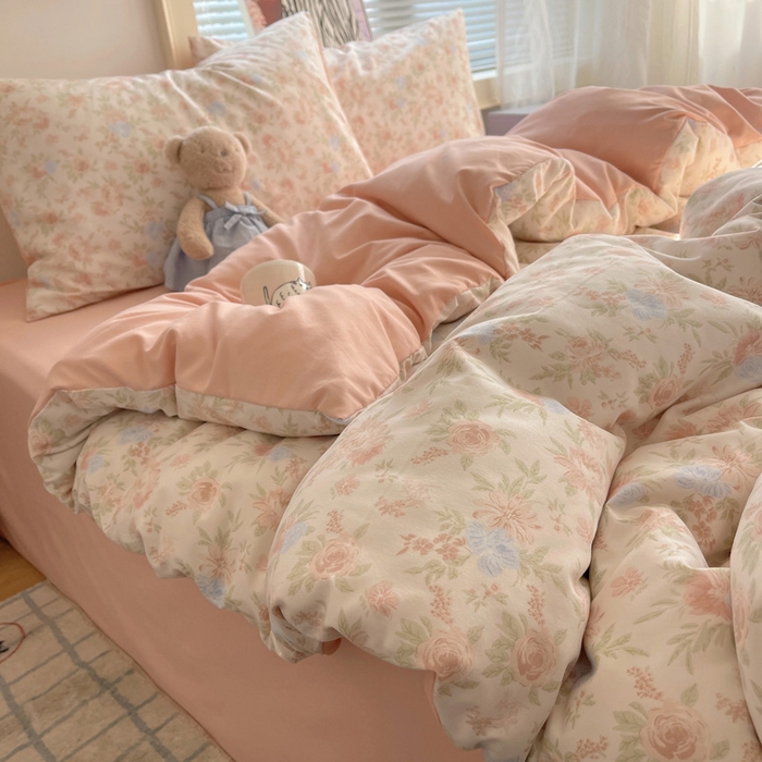 91家纺网 家纺一手货源 找家纺 星禾优选 2025新款A类仿棉四件套古法水洗棉小清新印花四件套单被套系列(提供买家秀) 小芙雨