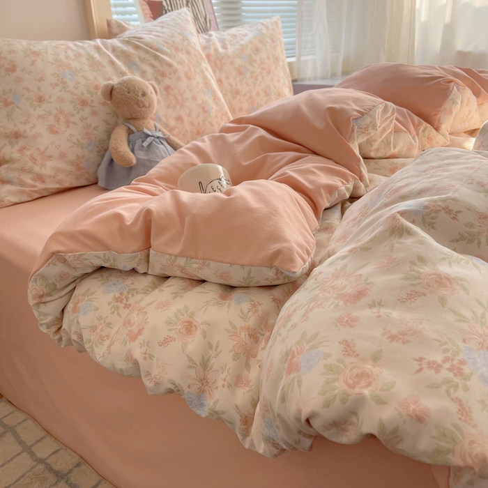 91家纺网 家纺一手货源 找家纺 星禾优选 2025新款A类仿棉四件套古法水洗棉小清新印花四件套单被套系列(提供买家秀) 小芙雨