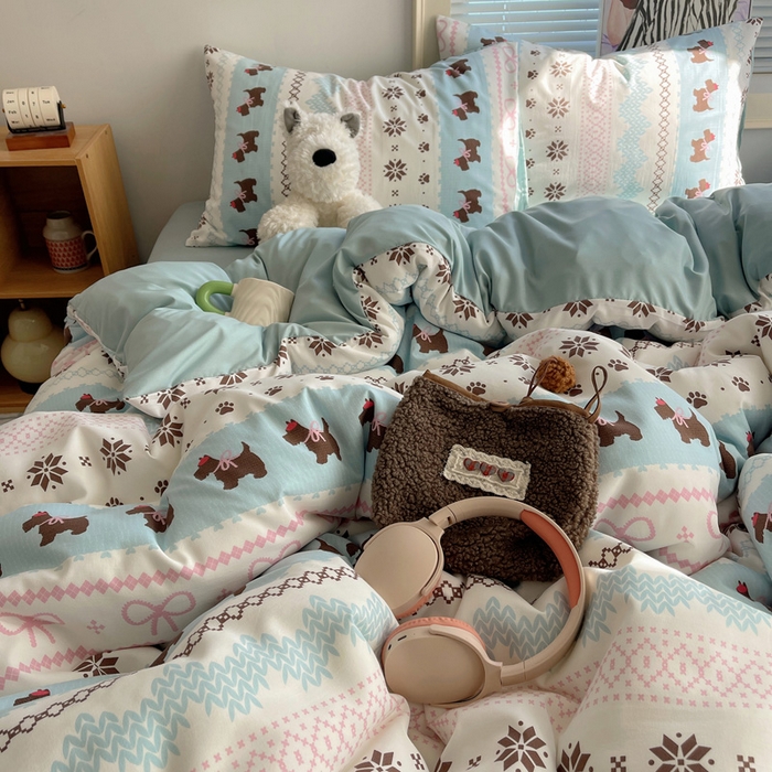 91家纺网 家纺一手货源 找家纺 星禾优选 2025新款A类仿棉四件套古法水洗棉小清新印花四件套单被套系列(提供买家秀) 小狗脆脆鲨