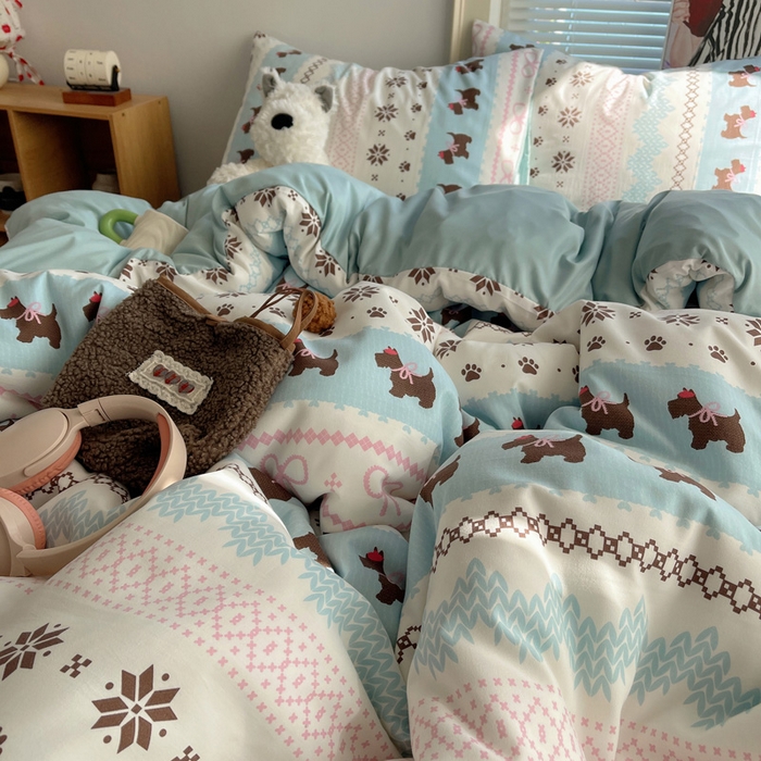 91家纺网 家纺一手货源 找家纺 星禾优选 2025新款A类仿棉四件套古法水洗棉小清新印花四件套单被套系列(提供买家秀) 小狗脆脆鲨