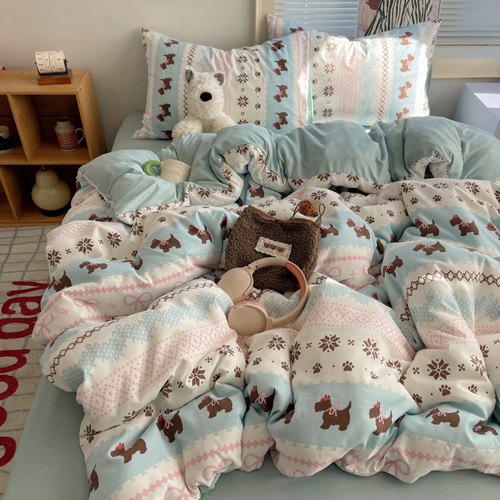 91家纺网 家纺一手货源 找家纺 星禾优选 2025新款A类仿棉四件套古法水洗棉小清新印花四件套单被套系列(提供买家秀) 小狗脆脆鲨