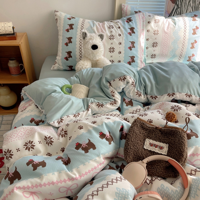 91家纺网 家纺一手货源 找家纺 星禾优选 2025新款A类仿棉四件套古法水洗棉小清新印花四件套单被套系列(提供买家秀) 小狗脆脆鲨