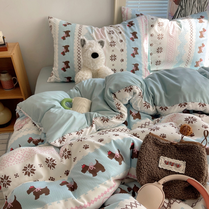 91家纺网 家纺一手货源 找家纺 星禾优选 2025新款A类仿棉四件套古法水洗棉小清新印花四件套单被套系列(提供买家秀) 小狗脆脆鲨