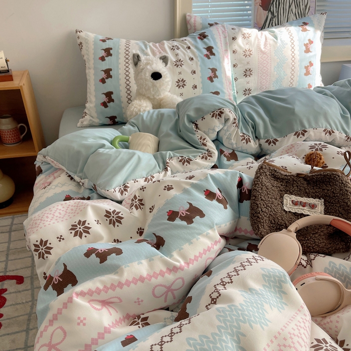 91家纺网 家纺一手货源 找家纺 星禾优选 2025新款A类仿棉四件套古法水洗棉小清新印花四件套单被套系列(提供买家秀) 小狗脆脆鲨