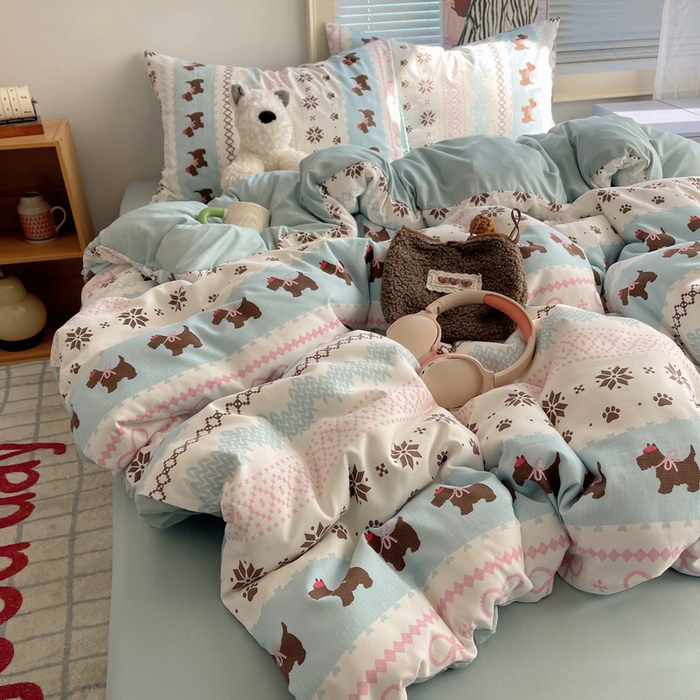 91家纺网 家纺一手货源 找家纺 星禾优选 2025新款A类仿棉四件套古法水洗棉小清新印花四件套单被套系列(提供买家秀) 小狗脆脆鲨