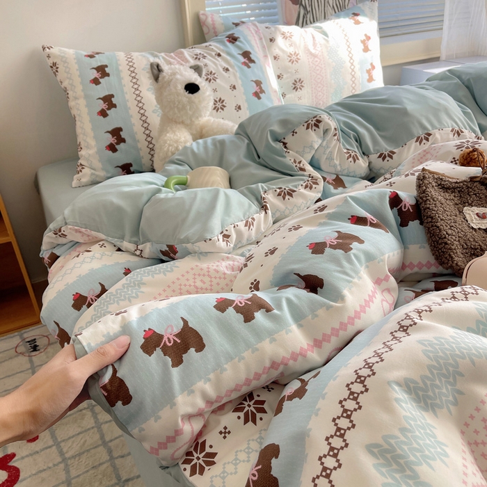 91家纺网 家纺一手货源 找家纺 星禾优选 2025新款A类仿棉四件套古法水洗棉小清新印花四件套单被套系列(提供买家秀) 小狗脆脆鲨