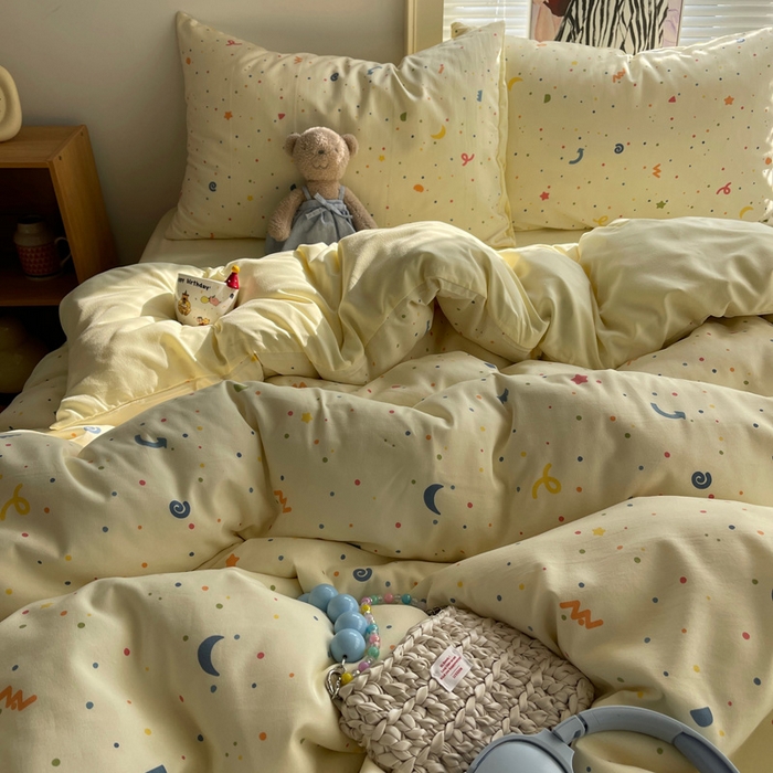 91家纺网 家纺一手货源 找家纺 星禾优选 2025新款A类仿棉四件套古法水洗棉小清新印花四件套单被套系列(提供买家秀) 小芝士