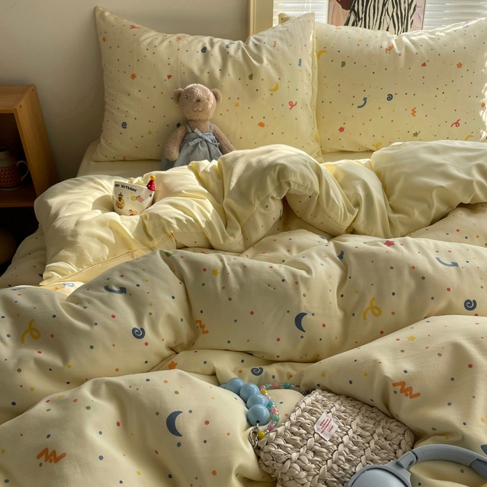 91家纺网 家纺一手货源 找家纺 星禾优选 2025新款A类仿棉四件套古法水洗棉小清新印花四件套单被套系列(提供买家秀) 小芝士