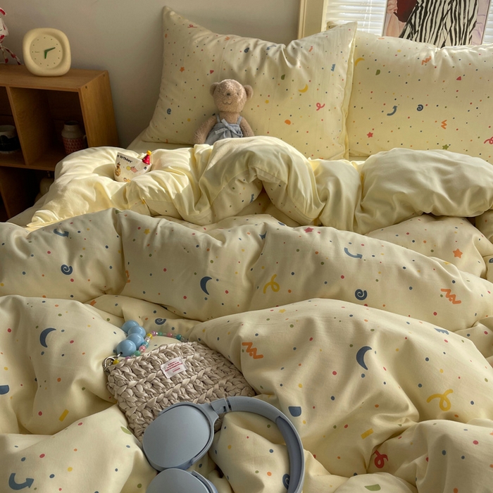 91家纺网 家纺一手货源 找家纺 星禾优选 2025新款A类仿棉四件套古法水洗棉小清新印花四件套单被套系列(提供买家秀) 小芝士