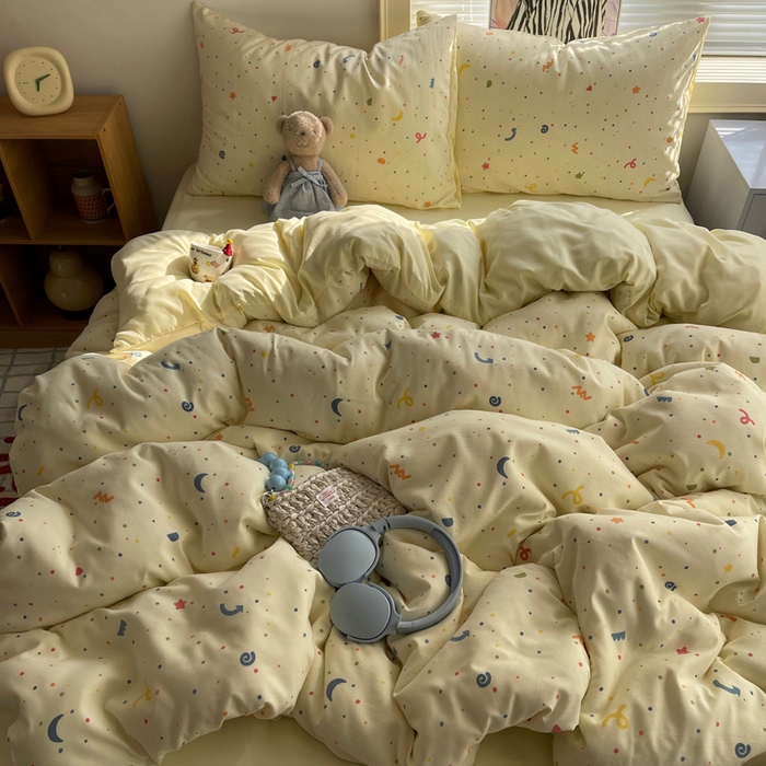 91家纺网 家纺一手货源 找家纺 星禾优选 2025新款A类仿棉四件套古法水洗棉小清新印花四件套单被套系列(提供买家秀) 小芝士