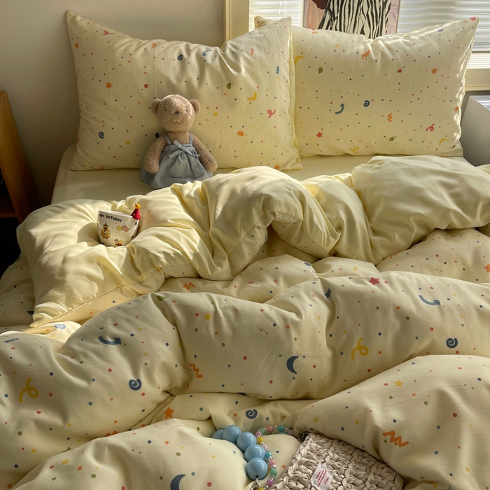 91家纺网 家纺一手货源 找家纺 星禾优选 2025新款A类仿棉四件套古法水洗棉小清新印花四件套单被套系列(提供买家秀) 小芝士