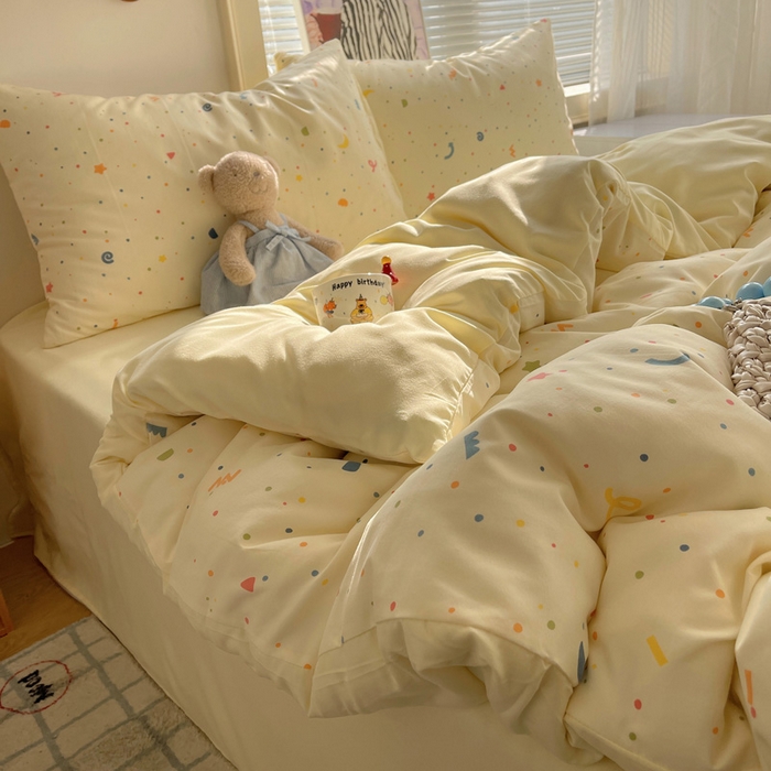 91家纺网 家纺一手货源 找家纺 星禾优选 2025新款A类仿棉四件套古法水洗棉小清新印花四件套单被套系列(提供买家秀) 小芝士